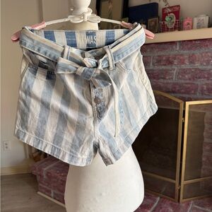 Rewash High Waist Blue and White Striped Shorts